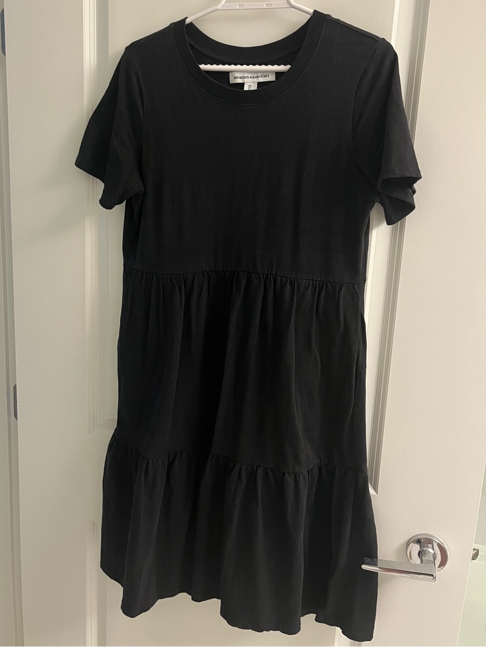 Amazon Essentials Black Cotton Tiered T-Shirt Dress – Size L